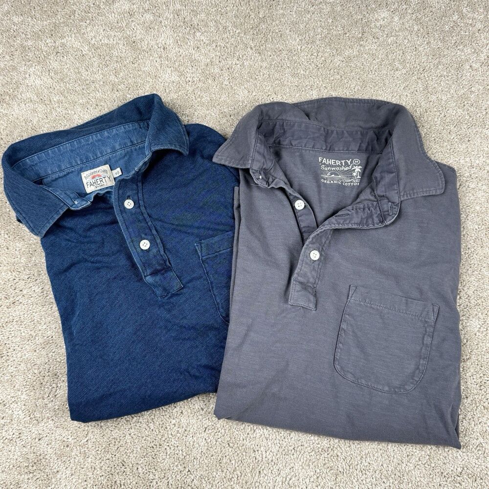 Faherty Polo LOT OF 2 Shirt Sunwashed Short Sleeve Organic Cotton Men's Medium